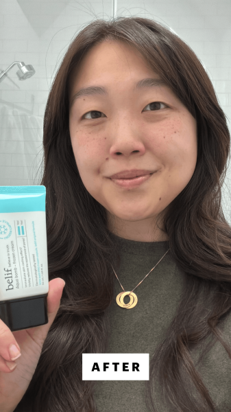 Lee after applying the Belif Aqua Bomb Frozen Cream