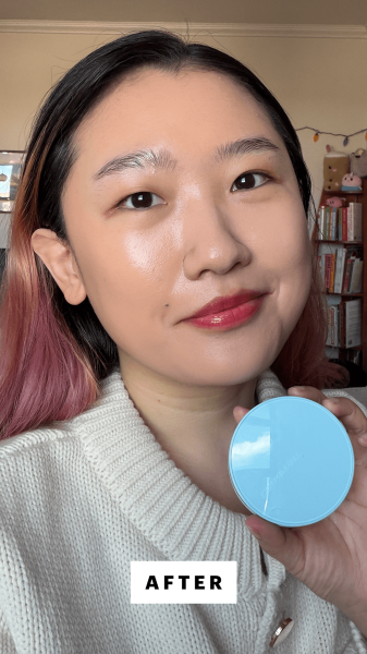 Han after applying the Jung Saem Mool Essential Skin Nuder Cushion